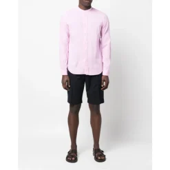 14 Camicia In Lino Collo Coreano