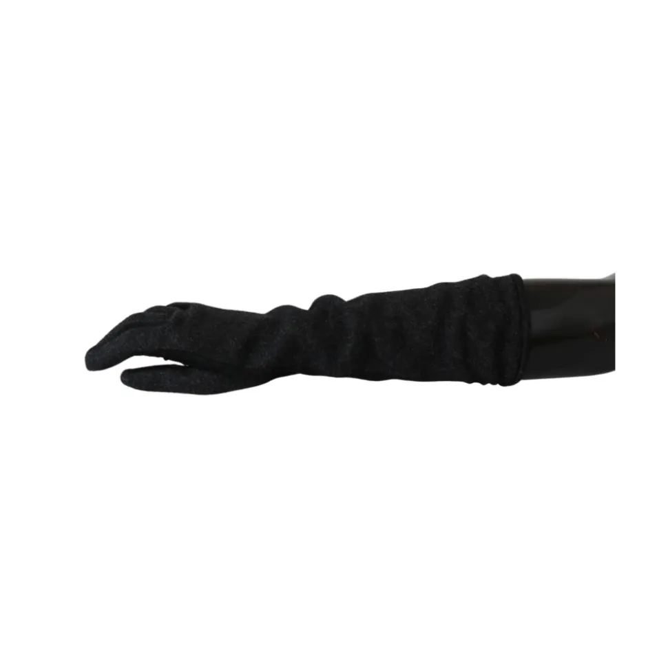 Authentische Handschuhe, Mittelarm Länge, Schwarz/Grau, Hergestellt in Italien