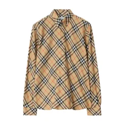 Beige Baumwoll-Twill-Knopfhemd