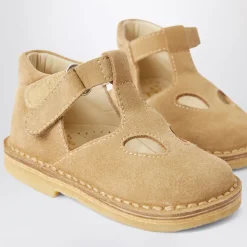 Beige Flache Schuhe mit Schnallenverschluss