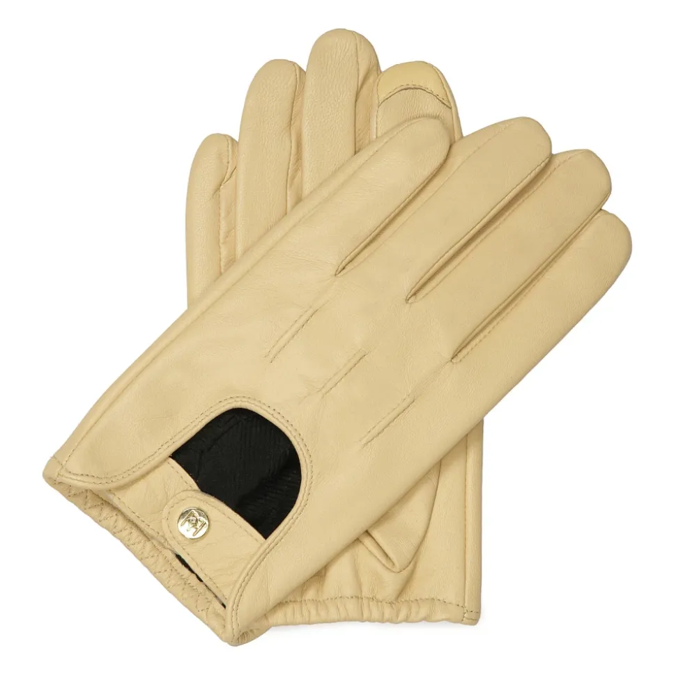 Beige glatte Leder-Autofahrhandschuhe