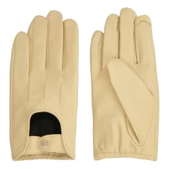 Beige glatte Leder-Autofahrhandschuhe
