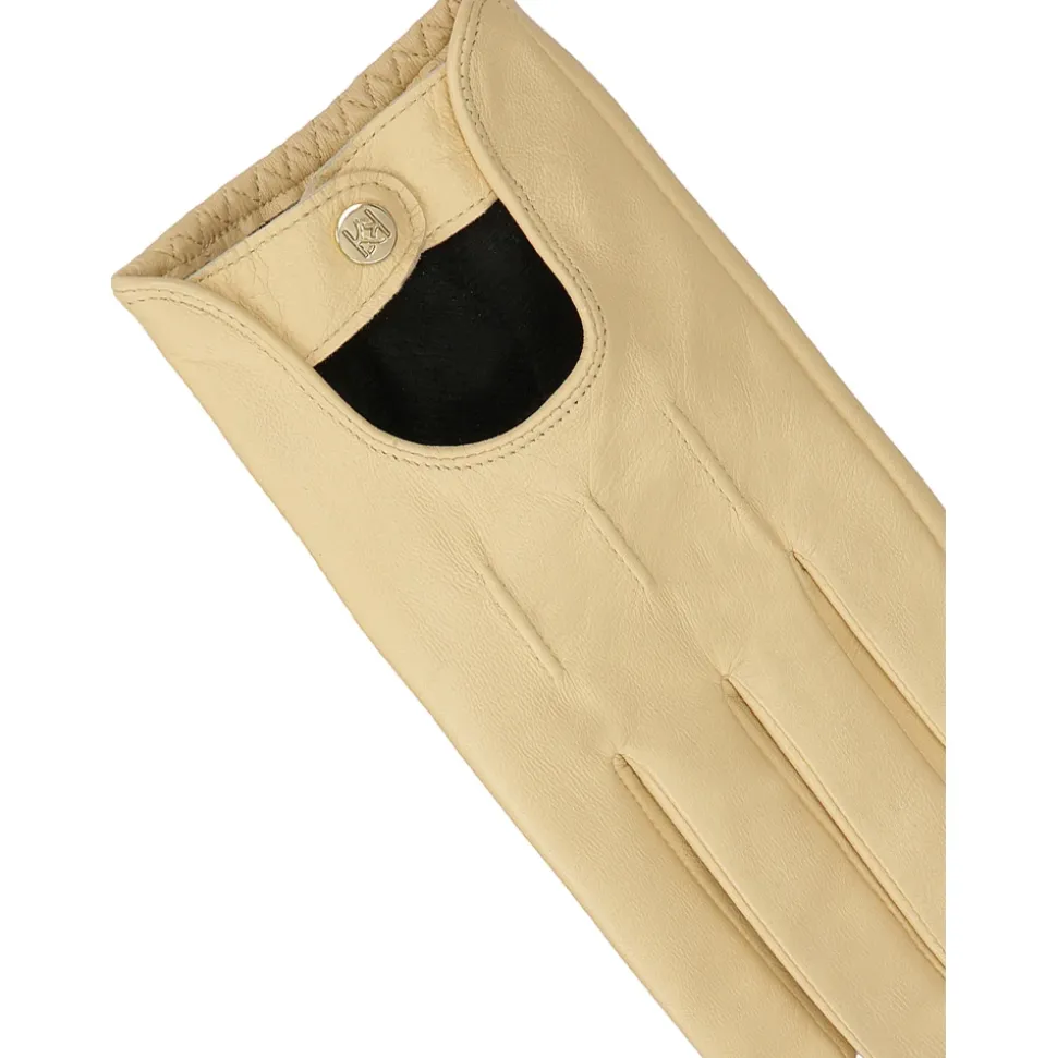 Beige glatte Leder-Autofahrhandschuhe