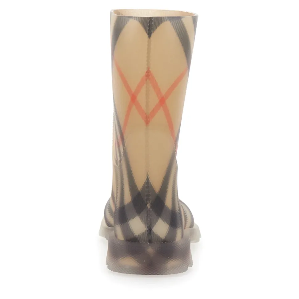 Beige Gummistiefel mit Karomuster