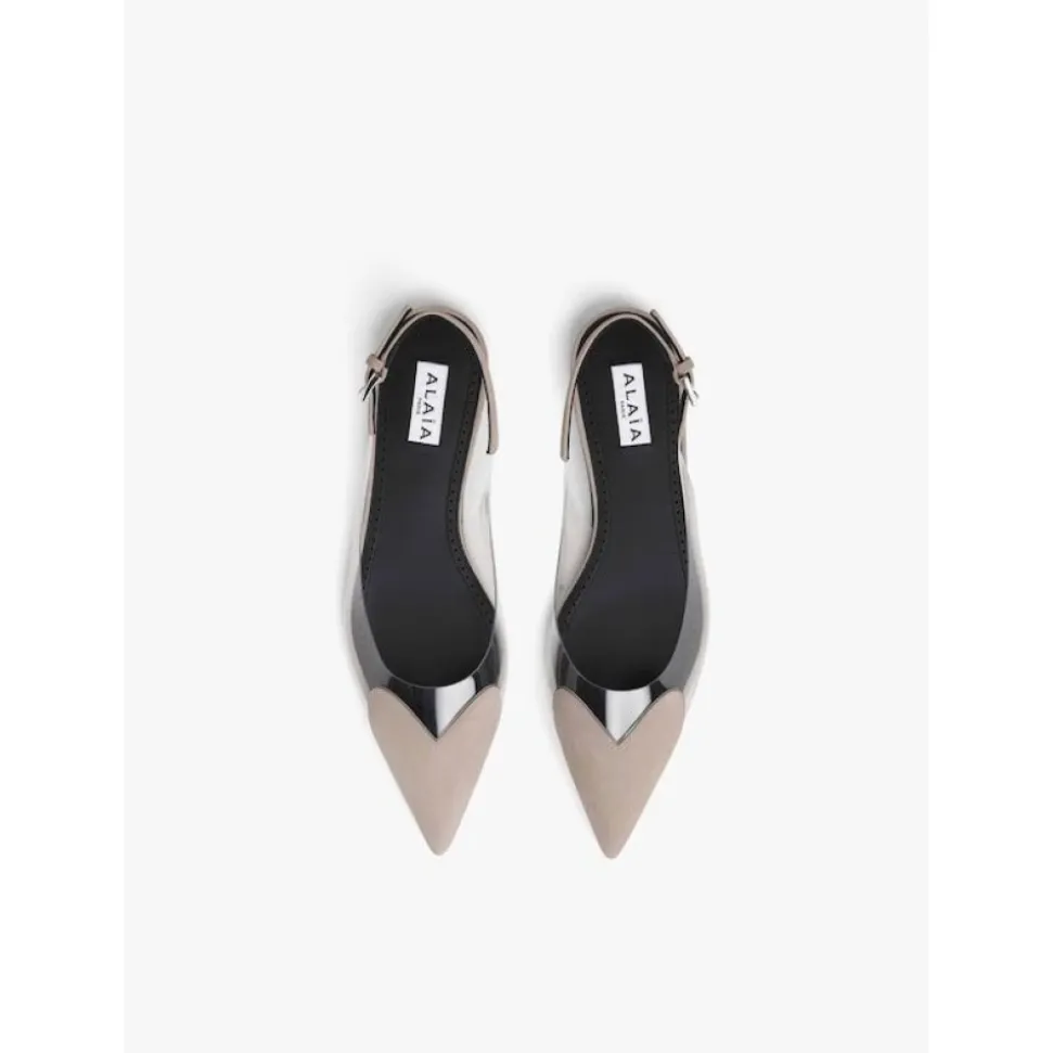 Beige Herz Flat Slingback Schuhe