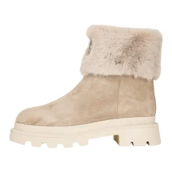 Beige Wildleder Winterstiefel mit Fell