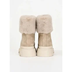 Beige Wildleder Winterstiefel mit Fell