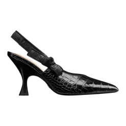 Bestickte Leder Slingback Pumpe