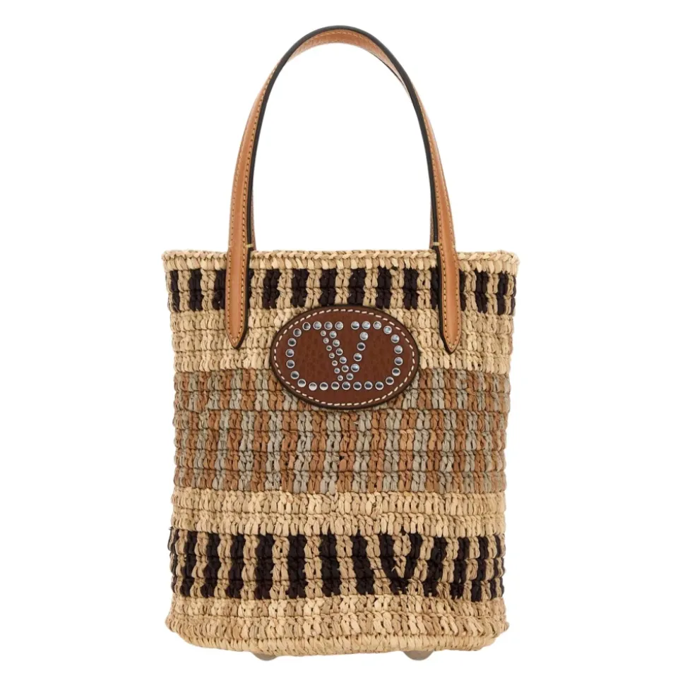 Bestickte Raffia Bucket Bag