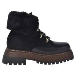 Black leather and sheepskin ankle boots