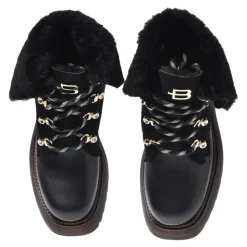 Black leather and sheepskin ankle boots