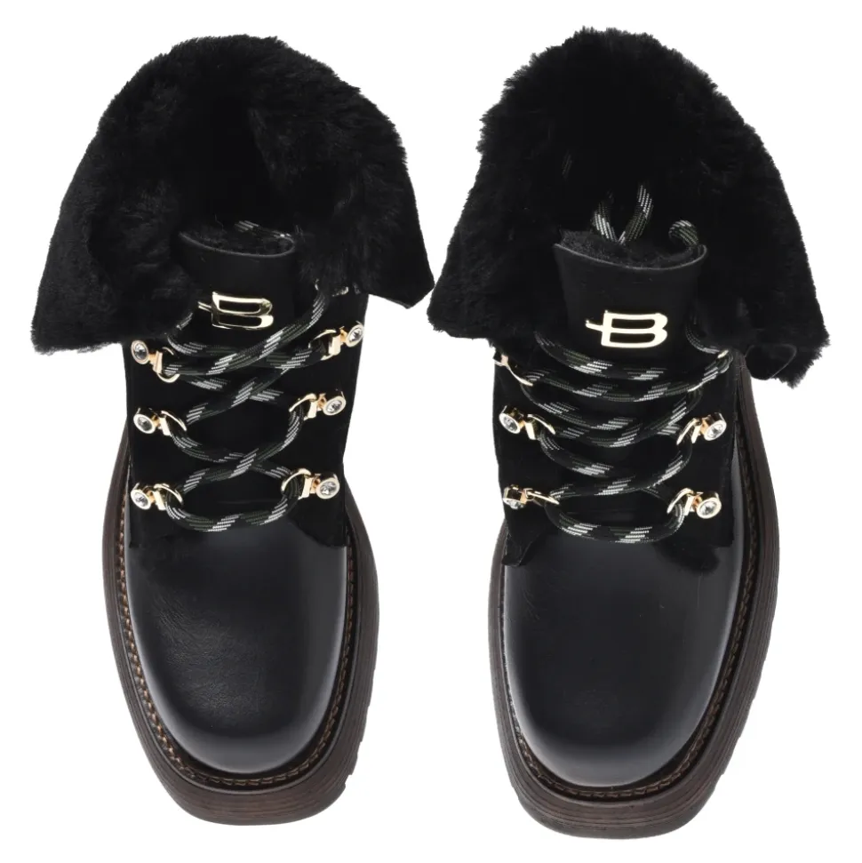 Black leather and sheepskin ankle boots