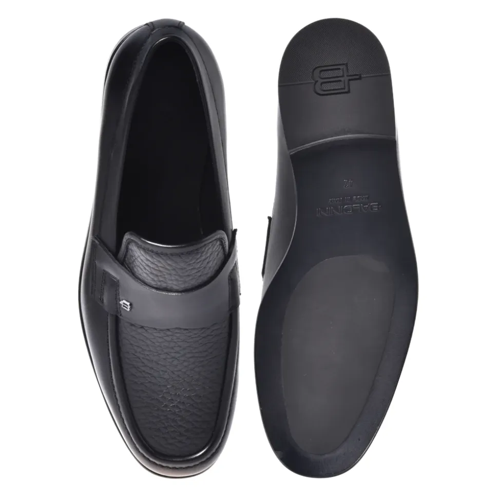 Black leather and tumbled leather loafers