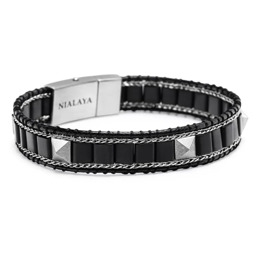 Black Onyx Stud Bracelet with Silver