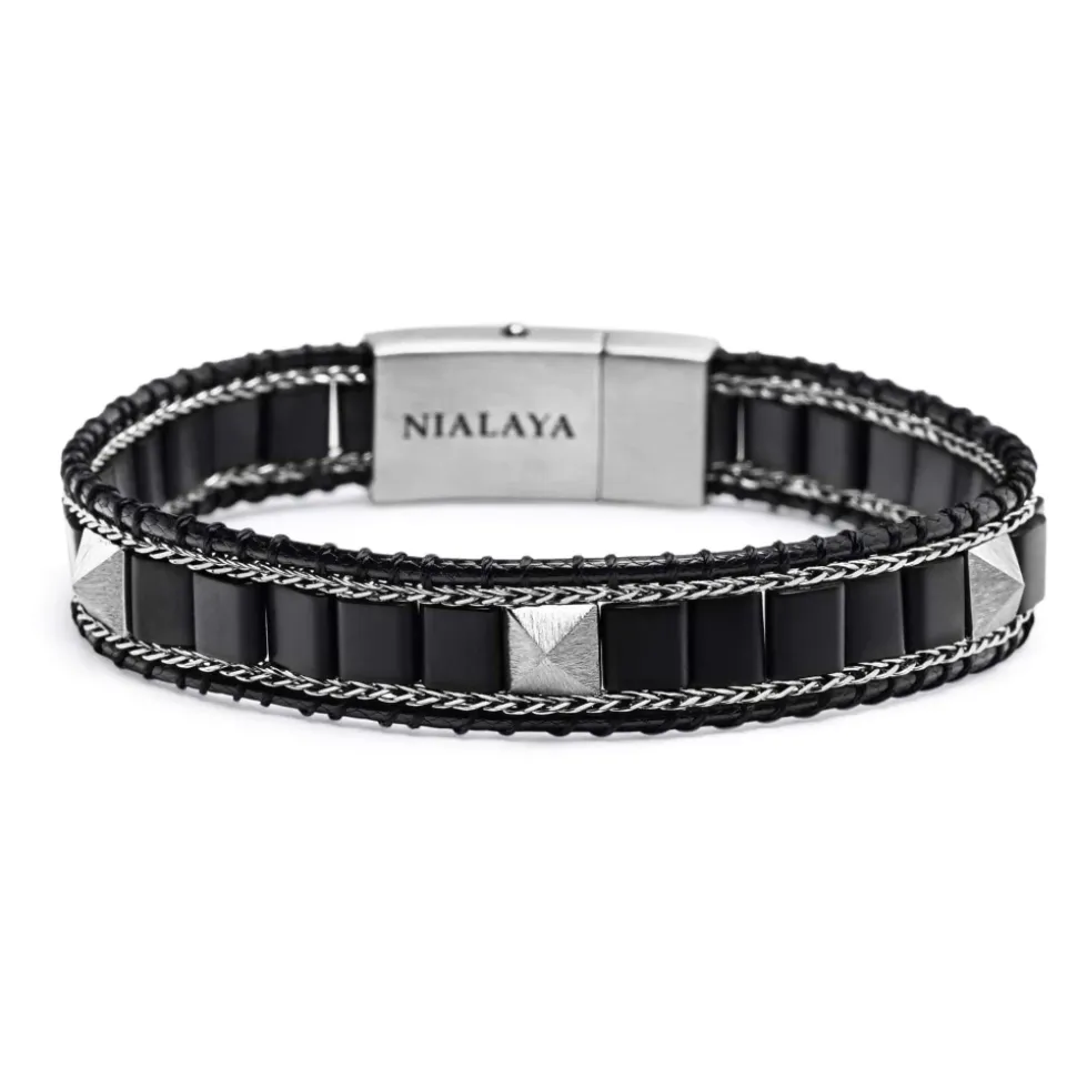 Black Onyx Stud Bracelet with Silver