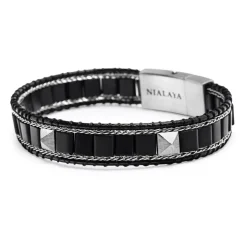 Black Onyx Stud Bracelet with Silver