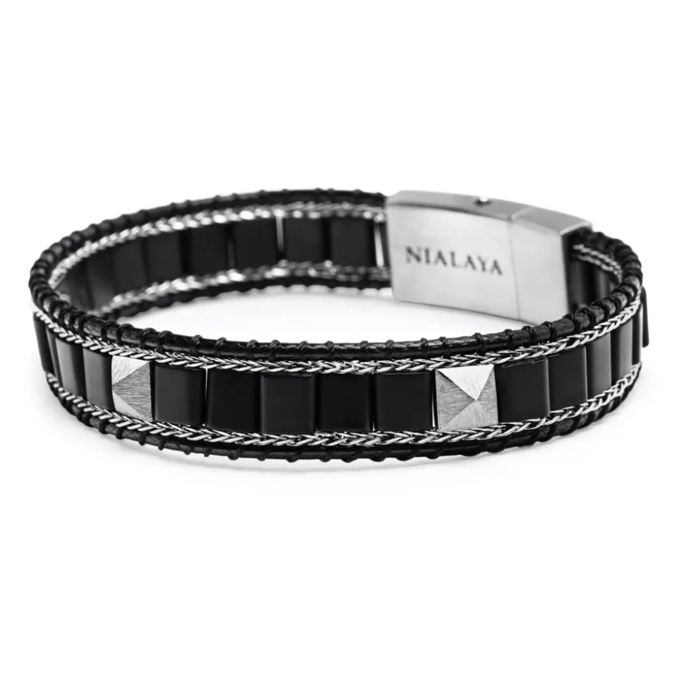 Black Onyx Stud Bracelet with Silver