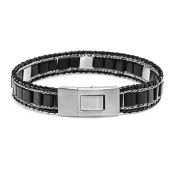 Black Onyx Stud Bracelet with Silver