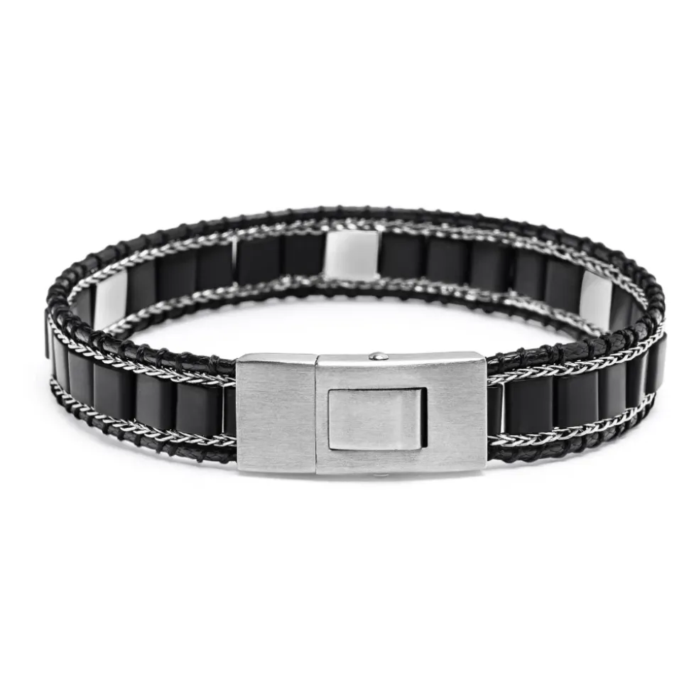 Black Onyx Stud Bracelet with Silver