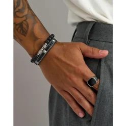 Black Onyx Stud Bracelet with Silver