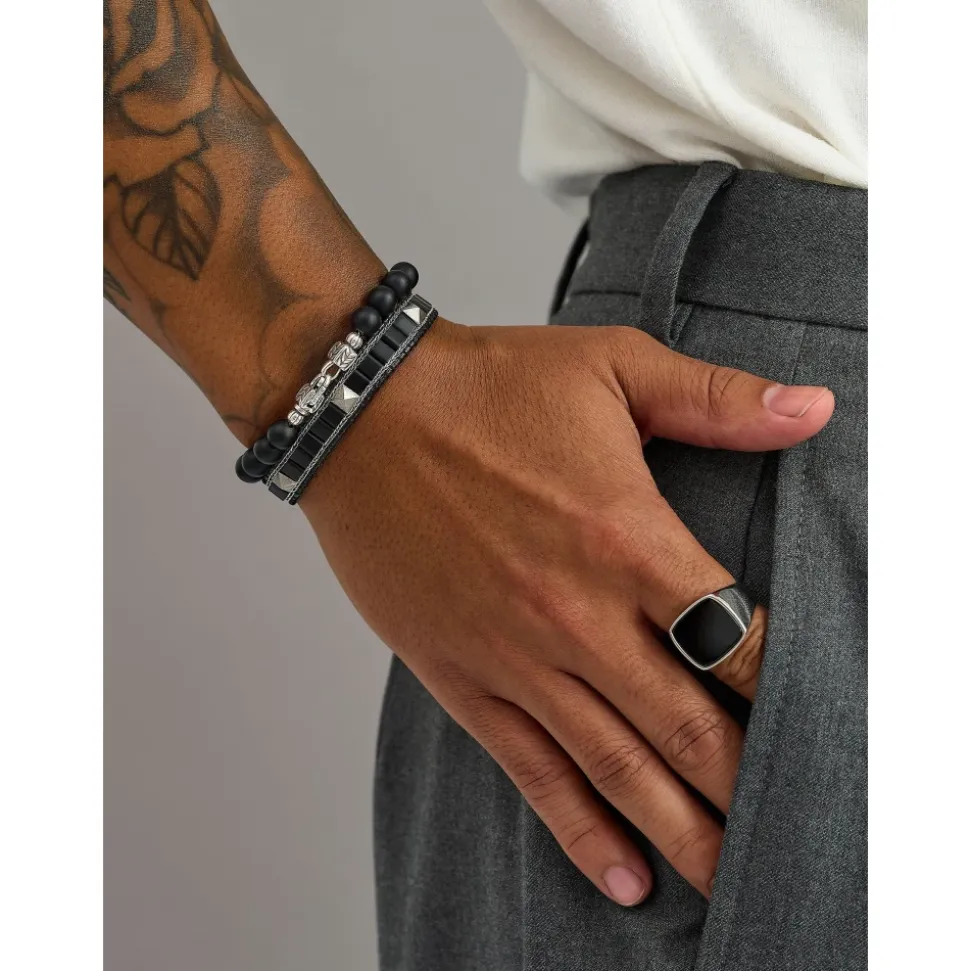 Black Onyx Stud Bracelet with Silver