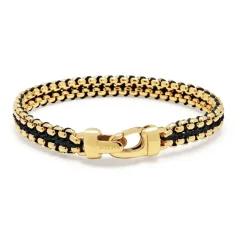 Black Woven Box Chain Bracelet in Gold