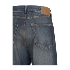 Blaue Baumwoll-Faded-Wash-Jeans mit Knopfleiste
