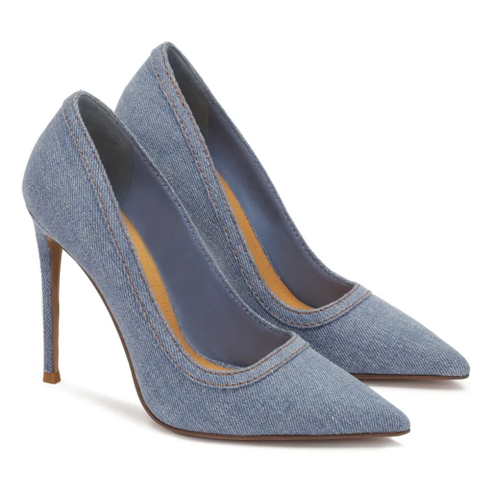Blaue Denim-Stoffpumps