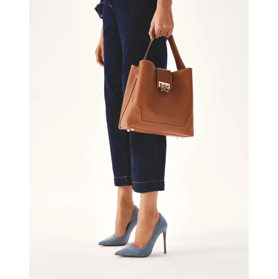 Blaue Denim-Stoffpumps