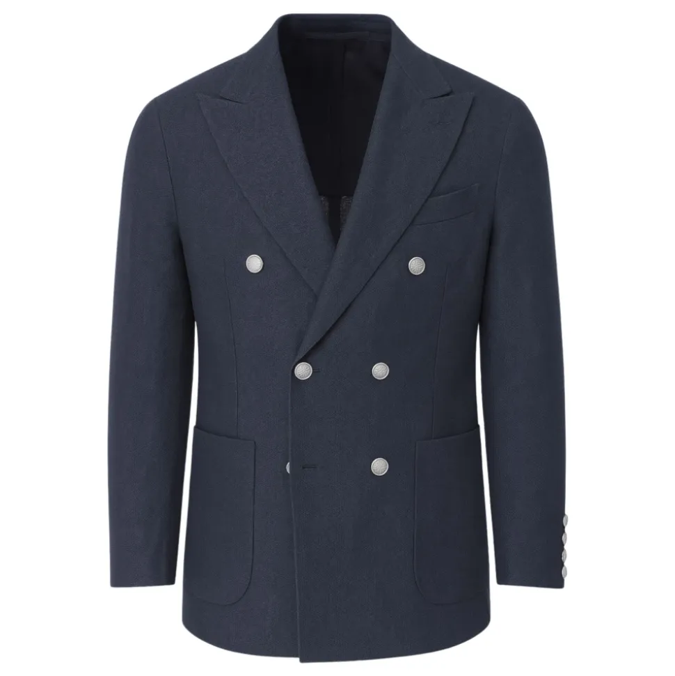 Blaue doppelreihige Leinen-Baumwolljacke