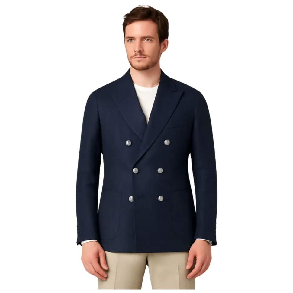 Blaue doppelreihige Leinen-Baumwolljacke