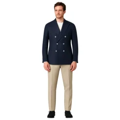 Blaue doppelreihige Leinen-Baumwolljacke