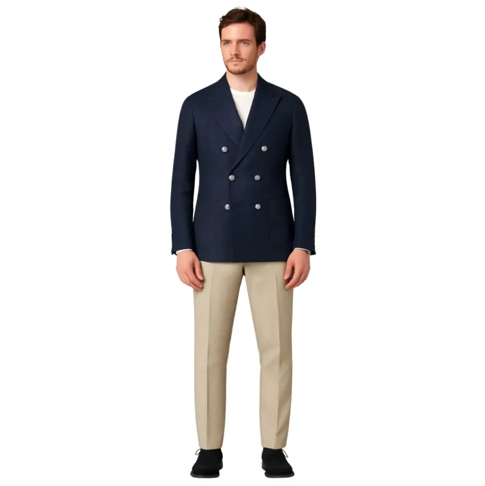 Blaue doppelreihige Leinen-Baumwolljacke