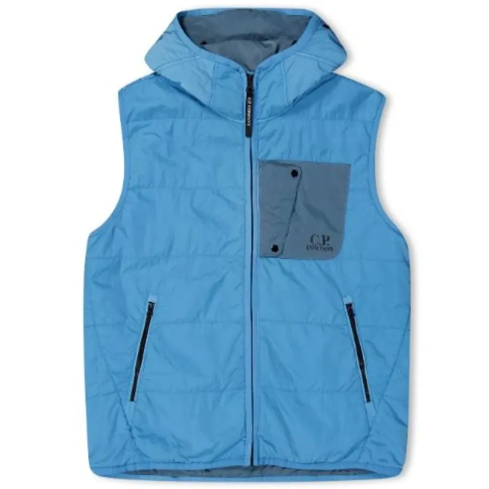 Blaue Jacke mit Kapuze und Logo