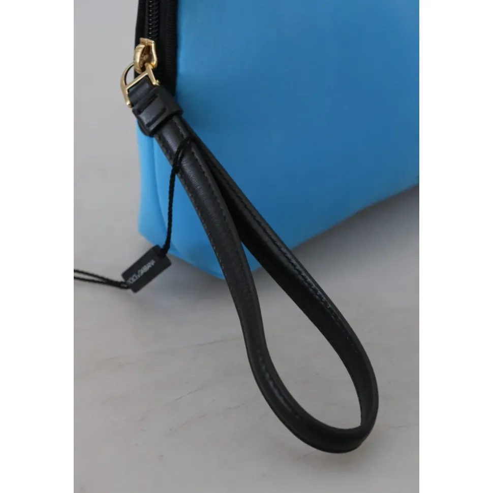 Blaue Logo-Print-Handtasche Leopardenmuster Kulturbeutel