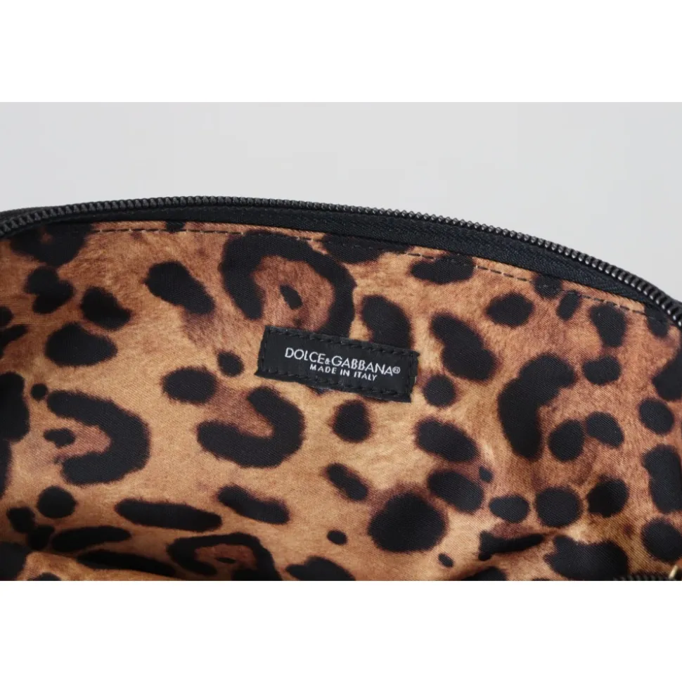 Blaue Logo-Print-Handtasche Leopardenmuster Kulturbeutel
