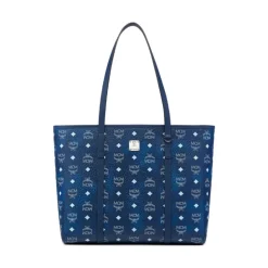 Blaue Monogramm Canvas Top-Zip Tote Tasche