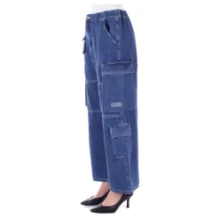 Blaue Reißverschluss-Jeans mit Taschen