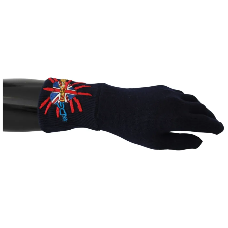 Blaue Virgin Wool Unisex Statement Handschuhe