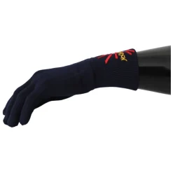 Blaue Virgin Wool Unisex Statement Handschuhe