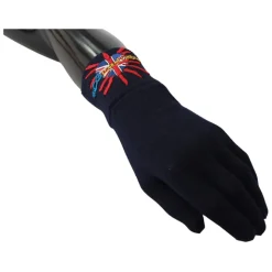Blaue Virgin Wool Unisex Statement Handschuhe