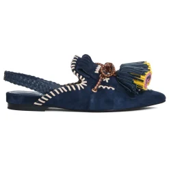 Blaue Wildleder Slingback Ballerinas mit Quasten