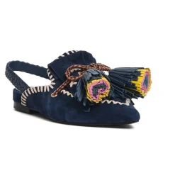 Blaue Wildleder Slingback Ballerinas mit Quasten