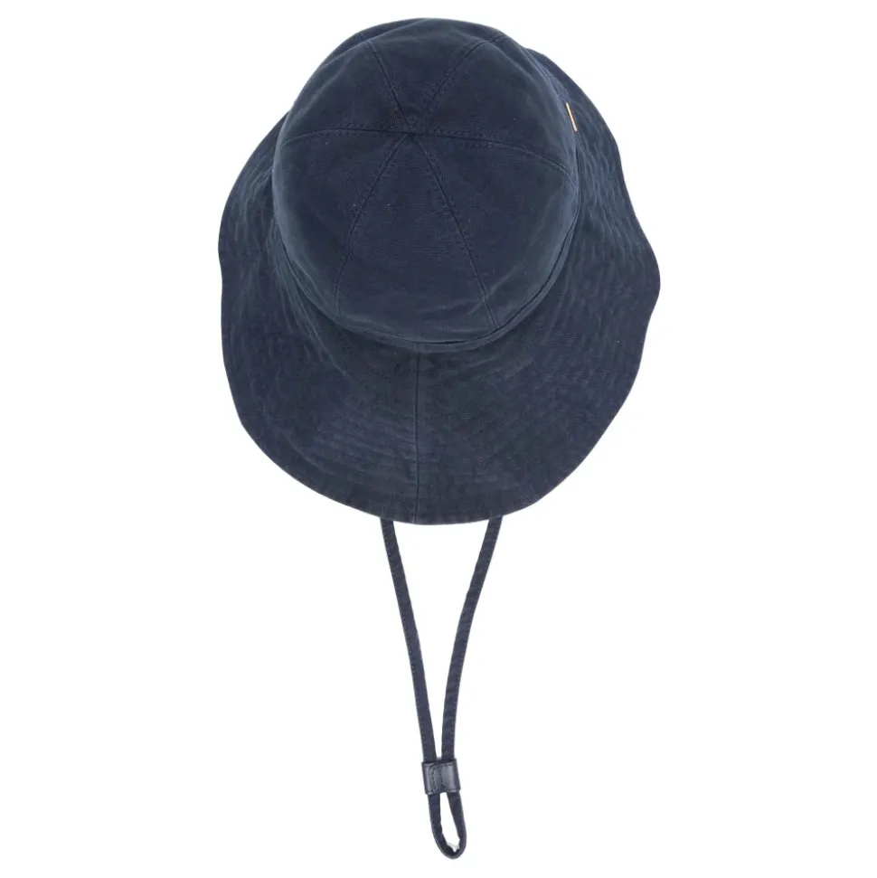 Blauer breitkrempiger Hut mit Metalllogo