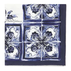 Blauer Seiden-Twill Handgefertigter Schal
