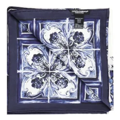 Blauer Seiden-Twill Handgefertigter Schal