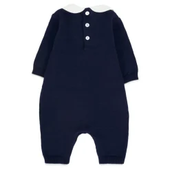 Blauer Wollstrampler mit Peter Pan Kragen