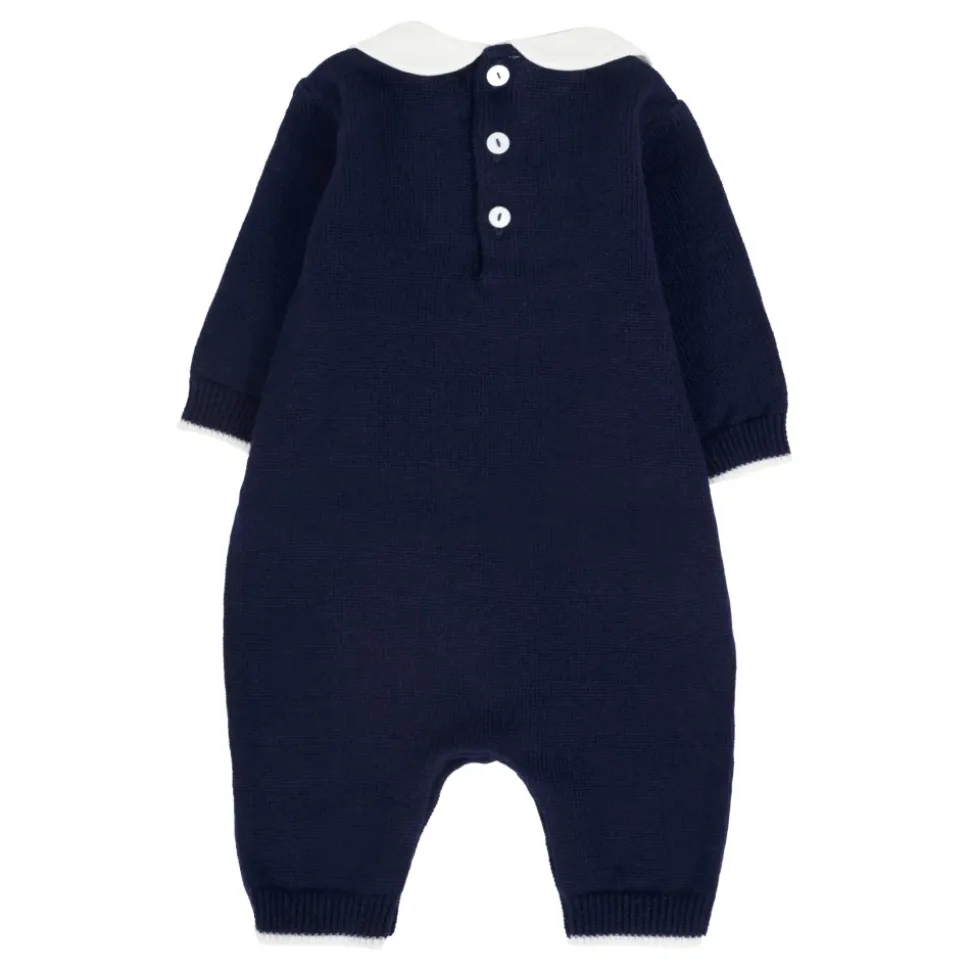 Blauer Wollstrampler mit Peter Pan Kragen