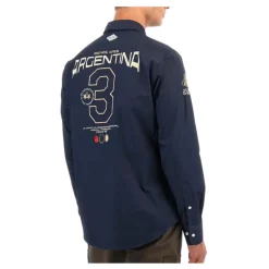 Blaues Baumwollhemd mit Logo vorne und hinten