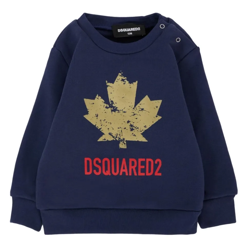 Blaues Baumwoll-Sweatshirt mit Ahornblatt